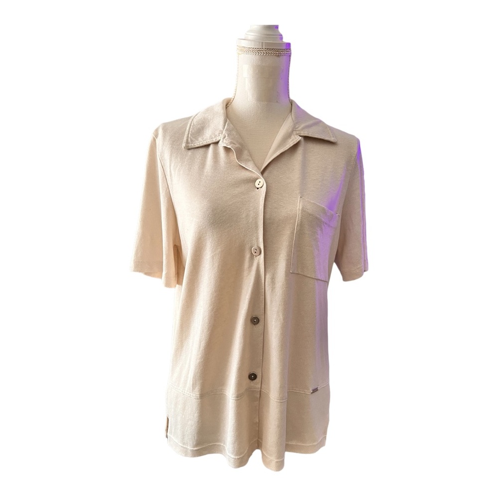 Mamut womens  Ivory button Linen shirt  Blouse Size M Short Sleeve